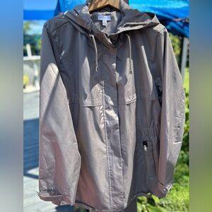 Susan Graver Brown Hooded Rain  Jacket